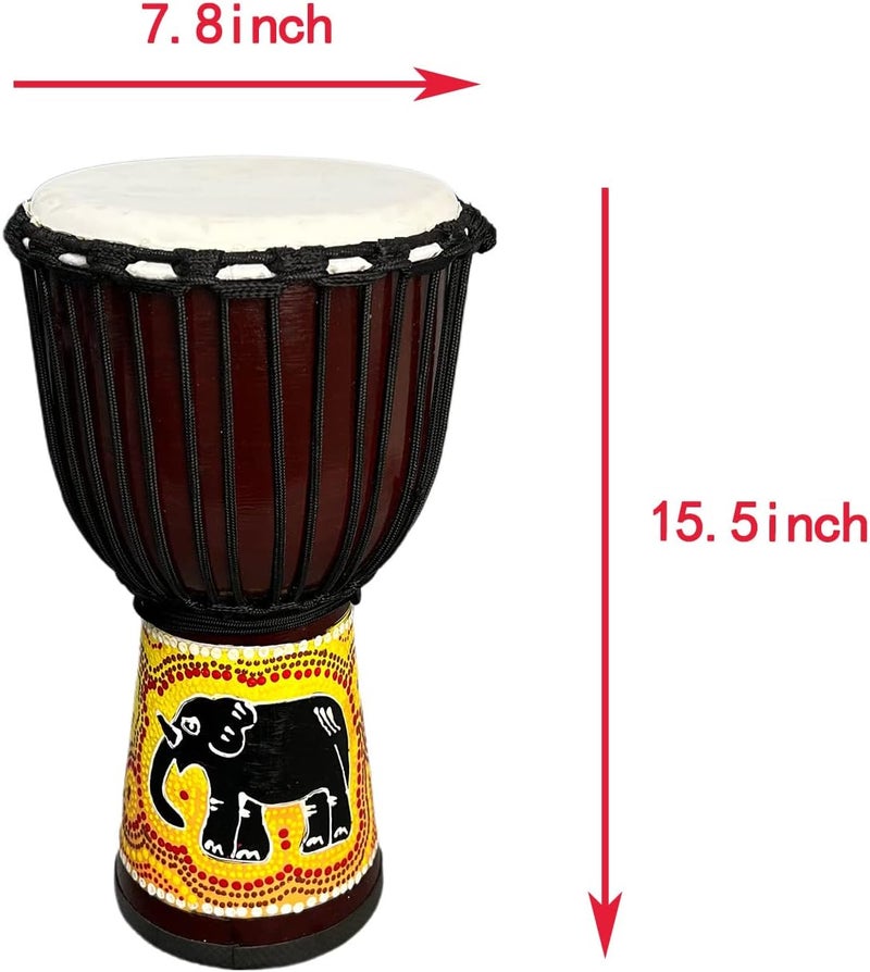 BORIYAM Djembe Drum Professionally Hand Carved, Goatskin Drum Head, From West African Style Tambourine, Bongo, Percussion (Yellow Elephant) - Image 2